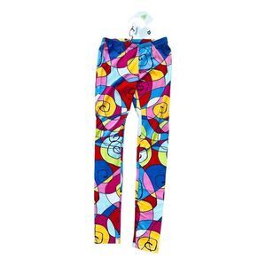 Three Friends Girls Mosaic Pink Blue Yellow Geometric Peggy Leggings sz 14 NWT